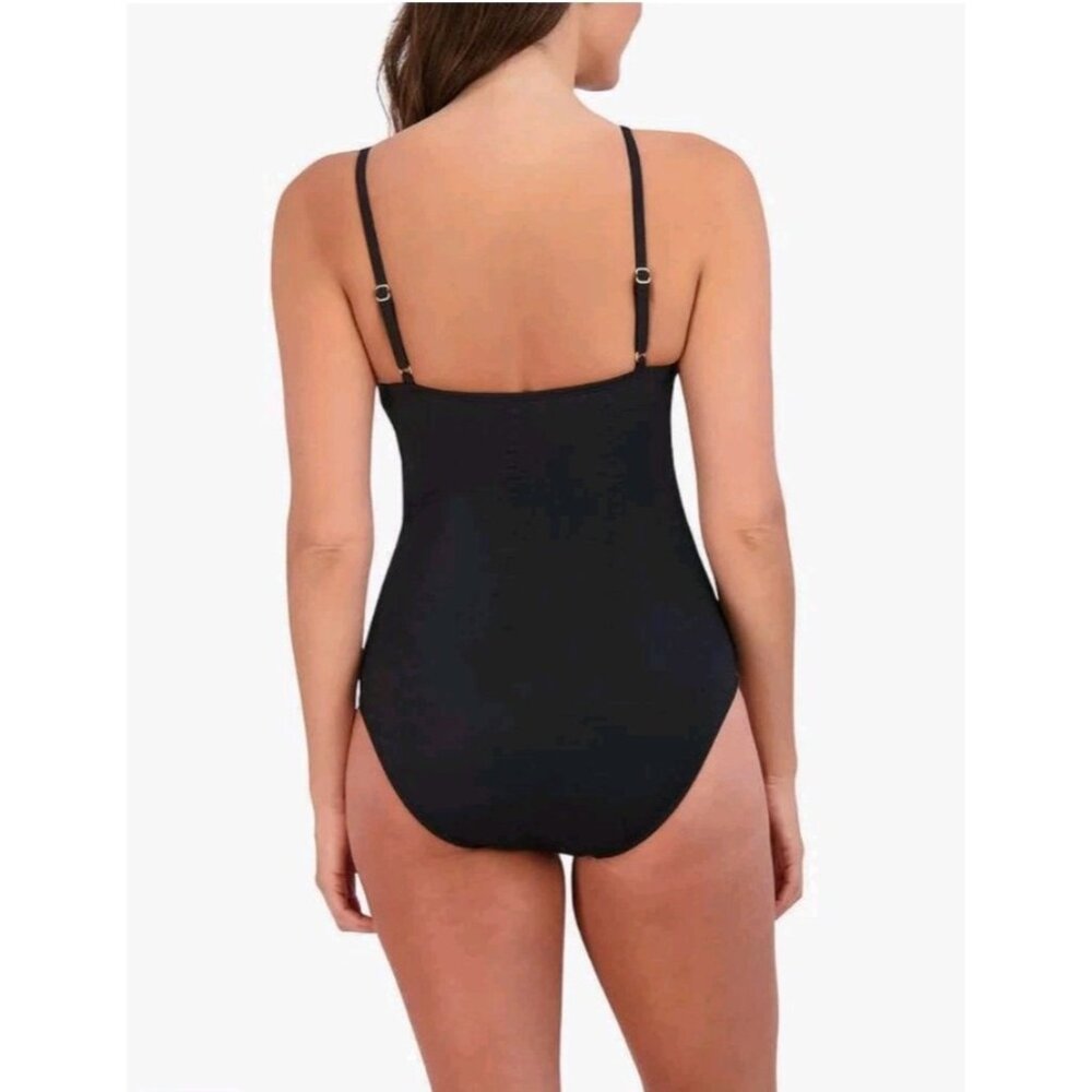 Jessica Simpson Womens XS Black Midweight Textured One Piece Swimsuit Cutout NWT - Picture 3 of 6